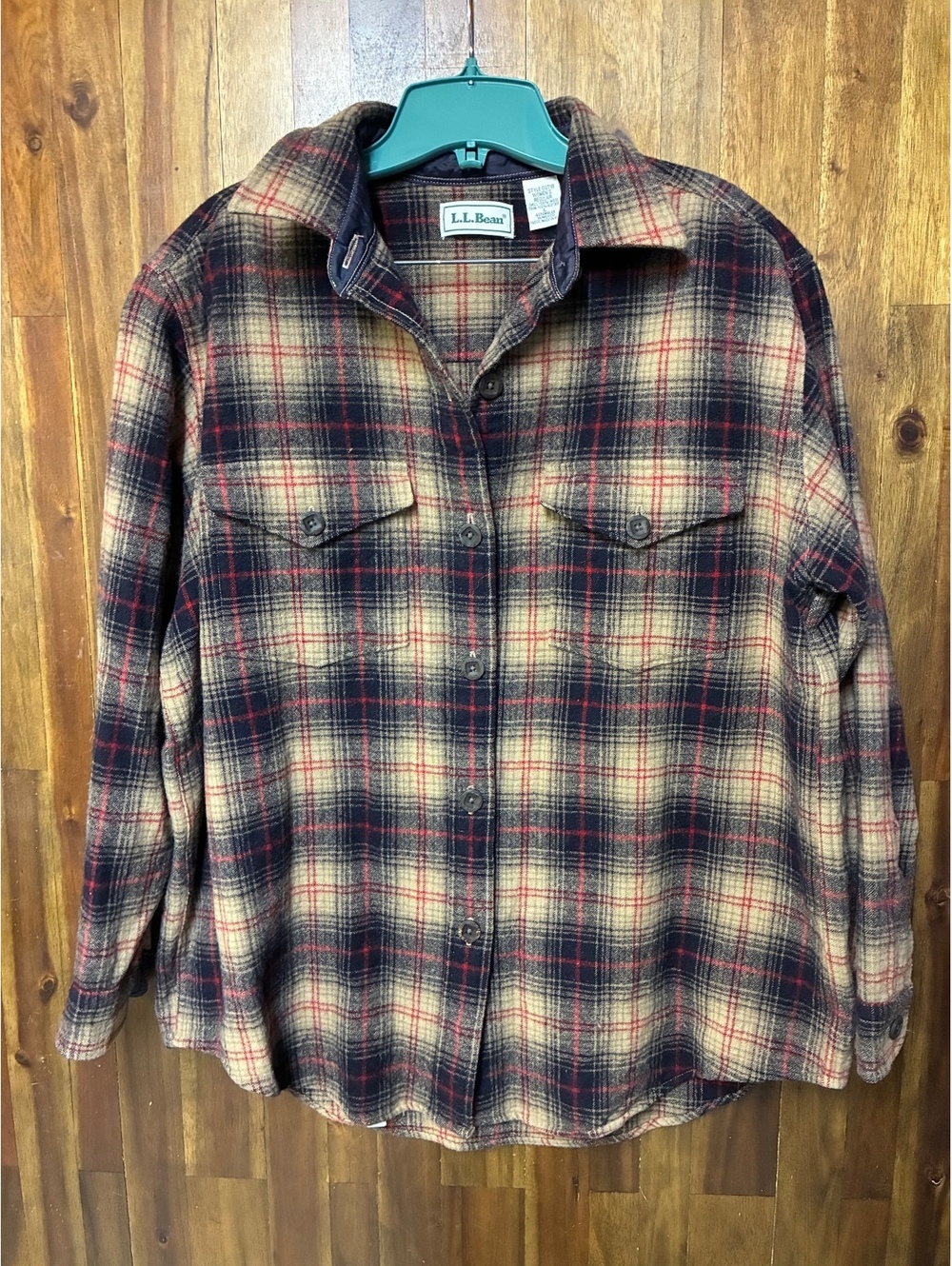 Vintage L.L. Bean Plaid Shacket Women’s Large Heavy Flannel Button Up Wool Y2K